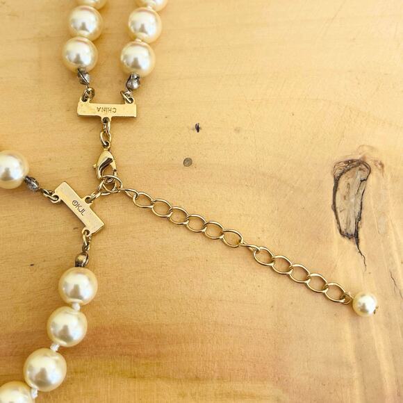 Vintage Kenneth Jay Lane KJL Dbl Strand Faux Pearl Necklace Double Gold Tone - Picture 7 of 11